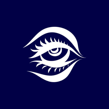 Illustration of Abstract Human Eye Icon. Isolated on Dark-blue Background. Sketch for Tattoo, Hipster T-shirt Design. Coloring Book for Adultsのイラスト素材