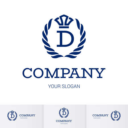 Illustration of Luxury Vintage Crest Logo with letter D in the Middle and Luxury Crown. Calligraphic Royal Emblems and Elements Logo Icon Template on White Backgroundのイラスト素材