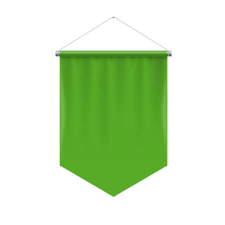 Vertical Green Pennant Hanging on a White. Empty Template Illustration of Award Flag Symbol Mockupのイラスト素材