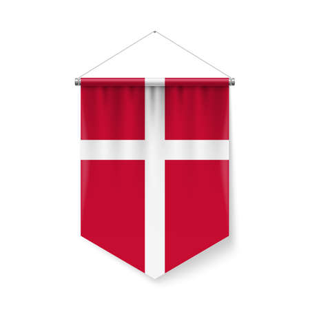 Vertical Pennant Flag of Denmark as Icon on White Background with Shadow Effects. Patriotic Sign in Official Color Scheme, Danish Falgのイラスト素材