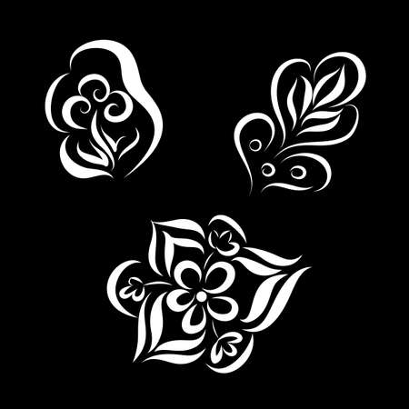 Elegant Decorative Hand Sketched Flowers on Black, Design Elements. Zen Doodle Decorative Flowers. Suitable for Ads, Signboards, Identity on Blackboardのイラスト素材