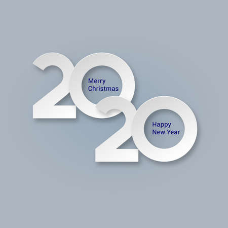 Happy New Year Greeting Card Design. Winter Holiday Illustration with White 2020 Numbers on Gray Background. Chinese Year of Rat Poster, Sale Banner, Flyer Templateのイラスト素材
