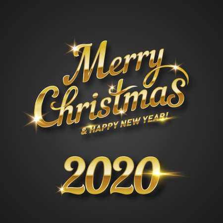 Merry Christmas Golden Text Calligraphic Lettering Design Card Template. Suitable for Holiday...