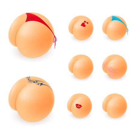 Icon Shape Cute Booty. Illustration of Beautiful Booty for Valentines Day. Illustration Funny Holiday Set on White Backgroundのイラスト素材