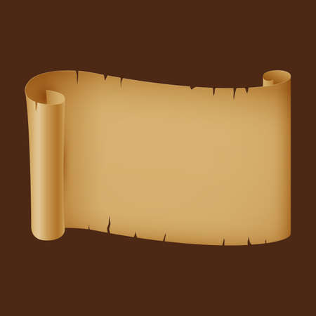 Antique Parchment or Old Paper Roll. Horizontal Scrolls or Ancient Manuscript, Obsolete Papyrus or Rolled Pentateuch. History and Religion, Wisdom Theme on Brown Backgroundのイラスト素材
