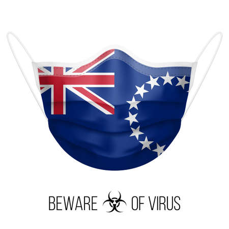 Medical Mask with National Flag of Cook Islands. Protective Mask Virus and Flu. Surgery Concept of Health Care Problems and Fight Novel Coronavirus (2019-nCoV) in Form of Flag Designのイラスト素材
