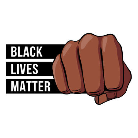 Illustration of a Front View of a Right Human Hand Punching Towards the Viewer. March to Protest the Recent Killing of Black Menのイラスト素材