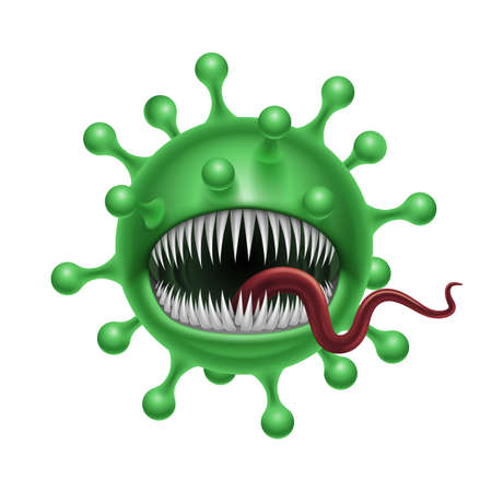 Green Virus Monster in Cartoon Style. A Tentacled Monster Dangerous Virus.のイラスト素材