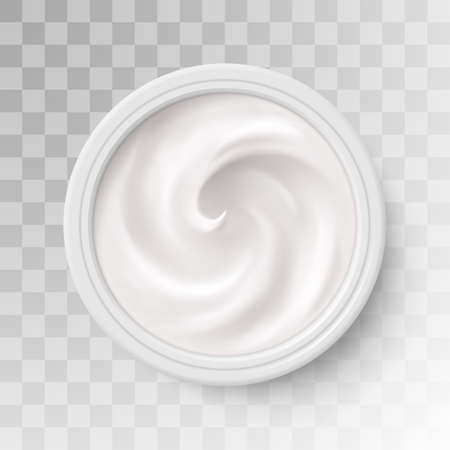 White Cosmetics Cream in Package Container Top View on Transparent Background. Cosmetic Product for Care to Skin Face. Applicable for Dairy or Cosmetic Products Ads or Packaging Designのイラスト素材