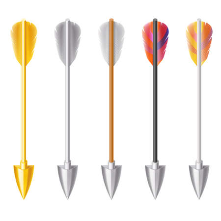 Set of Medieval Bow Arrows. Colorful Bright Decorative Cartoon Arrows for Poster Elements, Label,...