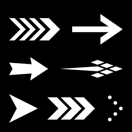 Icon Set of Flat Arrows. Isolated White Arrow Icon Collection for Back and Next User Interface Icons. Different Concept for Previous or Forward Minimal Web Buttonsのイラスト素材