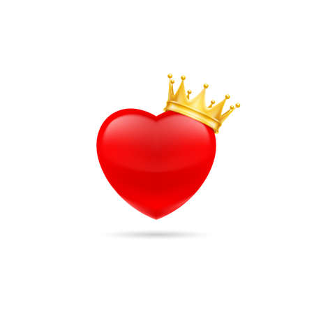 Illustration of Red Heart with Golden Crown. Great as a Metaphor of Known Saying: You are King or Queen of my Heart. Romantic Love Lovesickness Symbol. St Valentine Greeting Card Decorのイラスト素材