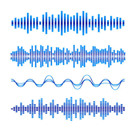 Abstract Music Waves Set. Blue Audio Soundtrack, Musical Vibrations. Radio Wave Icons. Music Frequency on Whiteのイラスト素材