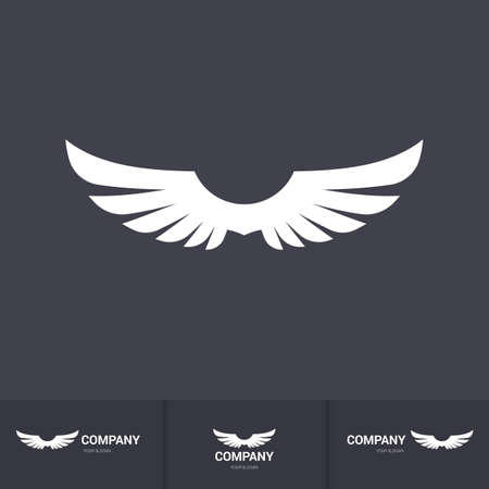Pair Wings of Bird Icon in Flat Style. Winged Company Icon Flying, Eagle, Falcon, Phoenix, or Hawk Wings. Brand or on Dark Backdropのイラスト素材
