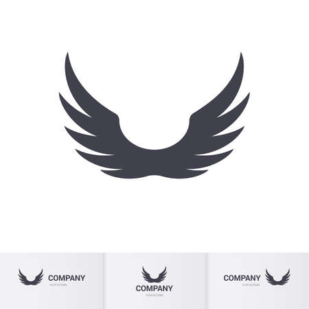 Pair Wings of Bird Icon in Flat Style. Winged Logo Company Icon Flying, Eagle, Falcon, Phoenix, or Hawk Wings. Brand or Logotype on Whiteのイラスト素材