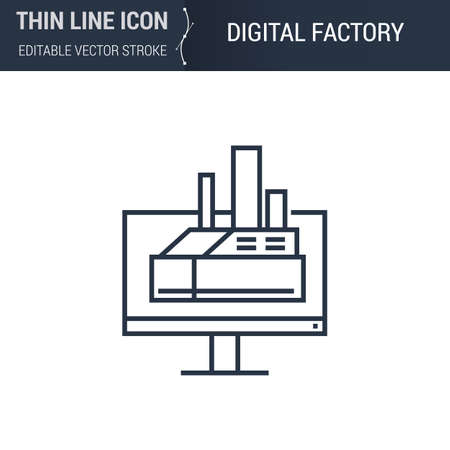 Symbol of Digital Factory Thin Line Icon of 3D Printing and Modeling Set. Stroke Pictogram Graphic Suitable for Infographics. Editable Vector Stroke. Premium Mono Linear Plain Laconicのイラスト素材