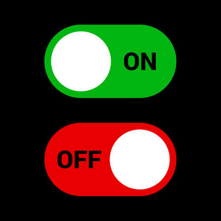 Switch on and Off Toggle. On and Off Toggle Switch Buttons Graphic Design for Web Usage or Mobile App Interface. Flat Interface Graphic Elements Red and Green Colors on Black Backgroundのイラスト素材
