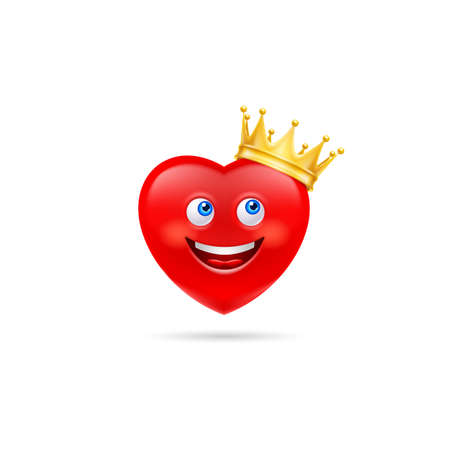 Illustration of Red Heart Character with Golden Crown. Great as a Metaphor of Known Saying: You are King or Queen of my Heart. Romantic Love Lovesickness Symbol. St Valentine Greeting Card Decorのイラスト素材