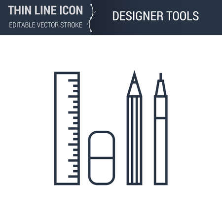 Symbol of Designer Tools Thin Line Icon of 3D Printing and Modeling Set. Stroke Pictogram Graphic Suitable for Infographics. Editable Vector Stroke. Premium Mono Linear Plain Laconic Logoのイラスト素材