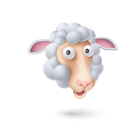 Ram Head with Curls. Funny Sheep or Ram on White Background. Cartoon Illustration for Funny Animals for Kids Bookのイラスト素材