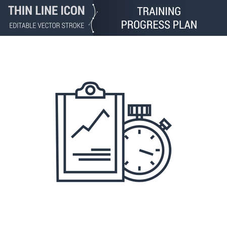 Symbol of Training Progress Plan Thin Line Icon of Sport and Fitness. Stroke Pictogram Graphic Suitable for Infographics. Editable Vector Stroke.のイラスト素材