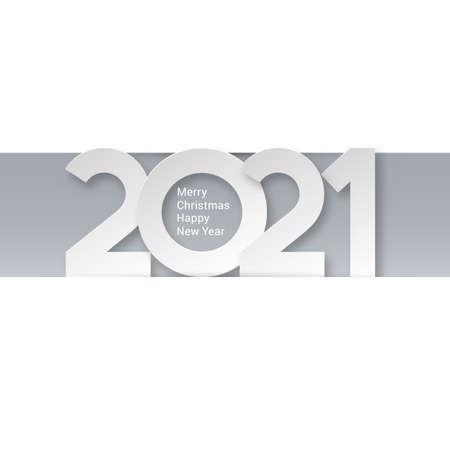 Happy New Year Twenty Twenty-One  Design Template. Merry Christmas and A Happy New Year Seasonal Calendar Numbers Concept, Minimalism Style Script on Gray Backdropのイラスト素材