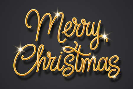Gold Glitter of Merry Christmas Lettering on a Black Backdrop. Creative Typography for Christmas and New Year Season. Perfect for Greeting Card, Holiday Greeting Gift Poster, or Advertisementのイラスト素材