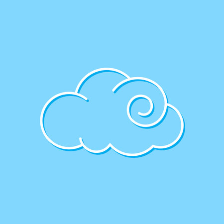 Swirl Cloud Isolated on Blue Background. Illustration for Decorating Sky, Weather Forecast, Fabric Print. Sketch Template in Cartoon Outline Style. Kids Cartoon Styleのイラスト素材