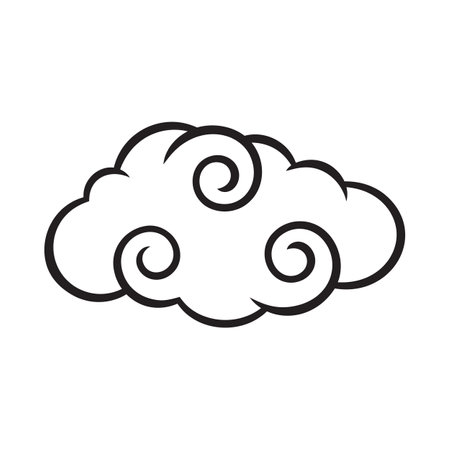 Curly Outline Cloud Isolated on White Background. Cute Illustration for Decorating Sky, Weather Forecast, Fabric Print. Sketch Template in Cartoon Styleのイラスト素材