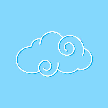 Swirl Cloud Isolated on Blue Backdrop. Illustration for Decorating Sky, Weather Forecast, Fabric Print. Sketch Template in Cartoon Outline Style. Kids Cartoon Styleのイラスト素材