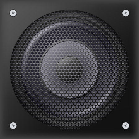 Sound Speakers Dynamics and Metal Mesh. Audio Equipment, Bass Speaker with Mesh and Metal Boltsのイラスト素材