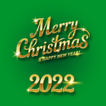 Merry Christmas Lettering for Invitation and Greeting Card, Prints and Posters. Hand Drawn Inscription, Calligraphic Design on Green Backdropのイラスト素材