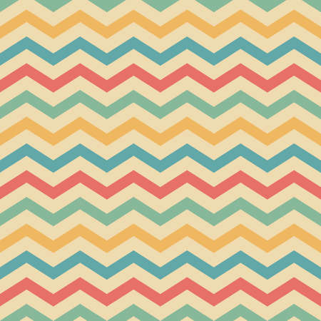 Abstract Horizontal Zigzag Retro Pattern in Blue, Beige, Yellow, Green, and Red Colors. Background for Cards, Textiles, Wrapping Paperのイラスト素材