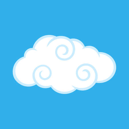 Curly White Cloud Isolated on Blue Backdrop. Cute Illustration for Decorating Sky, Weather Forecast, Fabric Printのイラスト素材