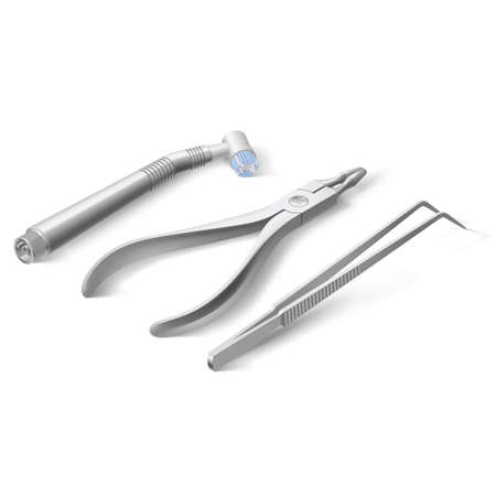 Basic Dentist Instruments and Tools. An Isometric Set of Medical Equipment for Teeth Dental Care. Dental Hygiene and Healthcare Concept on White Backdropのイラスト素材