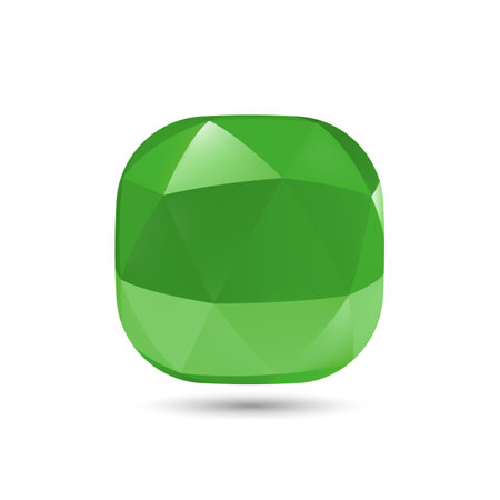 Low Poly Abstract Button, Shining Gemstone Design Element, Geometric Green Spherical Object with Shadow Effect on White Backgroundのイラスト素材