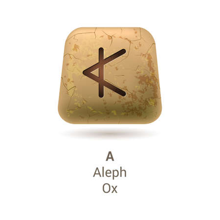 Illustration of Runic Stone with Letter A, Aleph, or Ox from Phoenician Alphabet on White Backgroundのイラスト素材