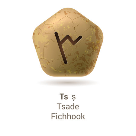 Illustration of Runic Stone with Letter Ts, Tsade, or Fichhook from Phoenician Alphabet on White Backgroundのイラスト素材
