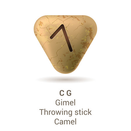 Illustration of Runic Stone with Letter C, G, Gimel, Throwing stick, or Camel from Phoenician Alphabet on White Backgroundのイラスト素材