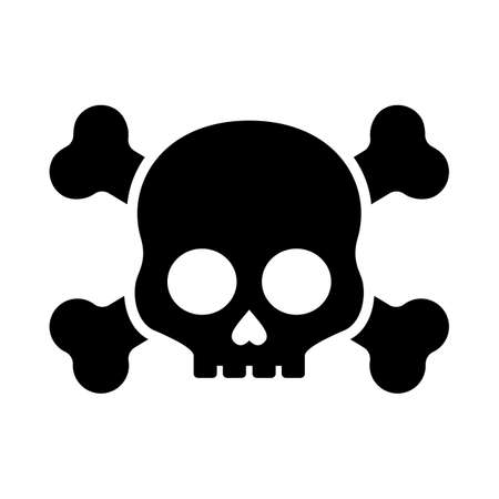 Black Silhouette of Skull and Bones. Jolly Roger Icon. Poison Icon, Glyph Style Pictogram on White Backdropのイラスト素材