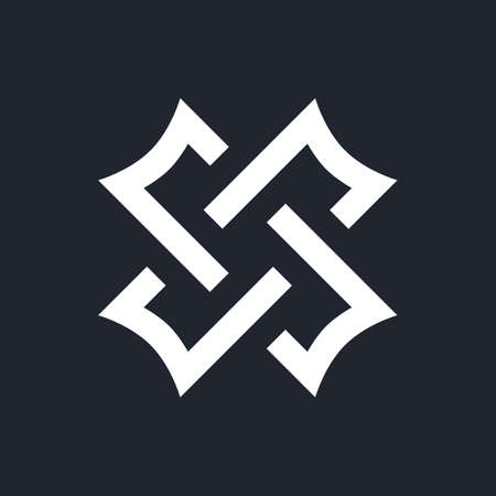 Complex Geometric Contemporary Element. Logo Icon for Business Corporate Sign. Abstract Merged Figures for Web Design or Mobile App on Dark Backdropのイラスト素材
