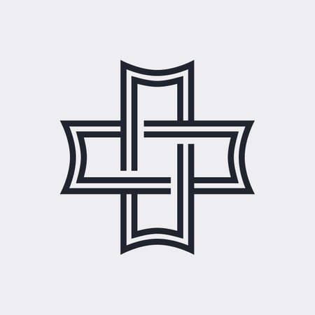 Complex Geometric Contemporary Element. Logo Design for Business Corporate Sign. Abstract Merged Figures for Websites, Web Design, or Info Graphics on Gray Backgroundのイラスト素材