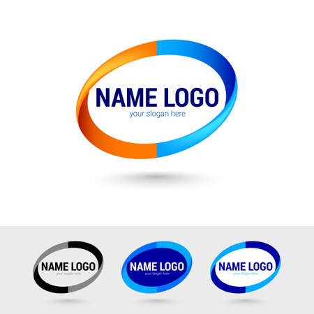 Oval Graphic Logos Templates. Simple Color Element illustration from Geometric Figure Concept. Oval Editable Logo Symbol Design on White and Gray Backdrop with Shadow Effectsのイラスト素材
