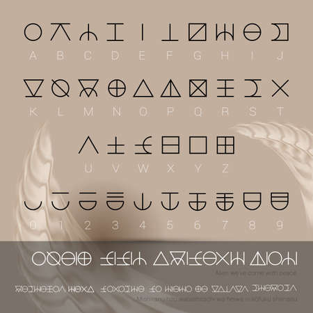 Set of Unreadable Alien Alphabet with Letters and Numbers. Template for Computer Game Design Hieroglyphicのイラスト素材