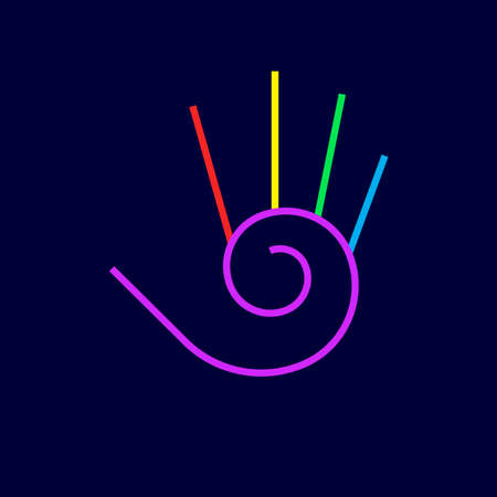 Illustration of Abstract Simple Colored Hand with Five Fingers, and Spiral Design Element on Dark Backdropのイラスト素材