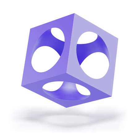 Illustration of Abstract Violet Cube, on White Background. Abstract Geometric Square Shapes Mockup for Your Designのイラスト素材