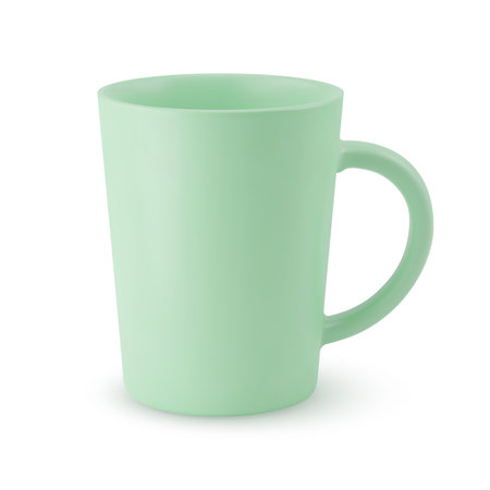 Illustration of Empty Green Ceramic Coffee Cup or Tea Mug on a White Background. Isolated Mockup with Shadow Effect, and Copy Space for Your Designのイラスト素材