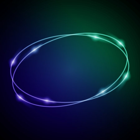 Neon Frame with Glow, and Sparkles. Electronic Luminous Ovals Frame in Blue and Green Colors, for Entertainment Message or Promotion Theme on Dark Backdropのイラスト素材