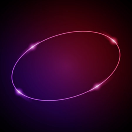 Neon Frame with Glow, and Sparkles. Electronic Luminous Oval Frame in Pink Colors, for Entertainment Message or Promotion Theme on Dark Backgroundのイラスト素材
