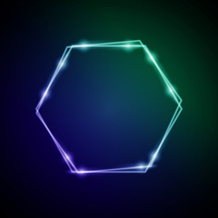Neon hexagon frame on dark background. Vector illustration. Eps 10のイラスト素材